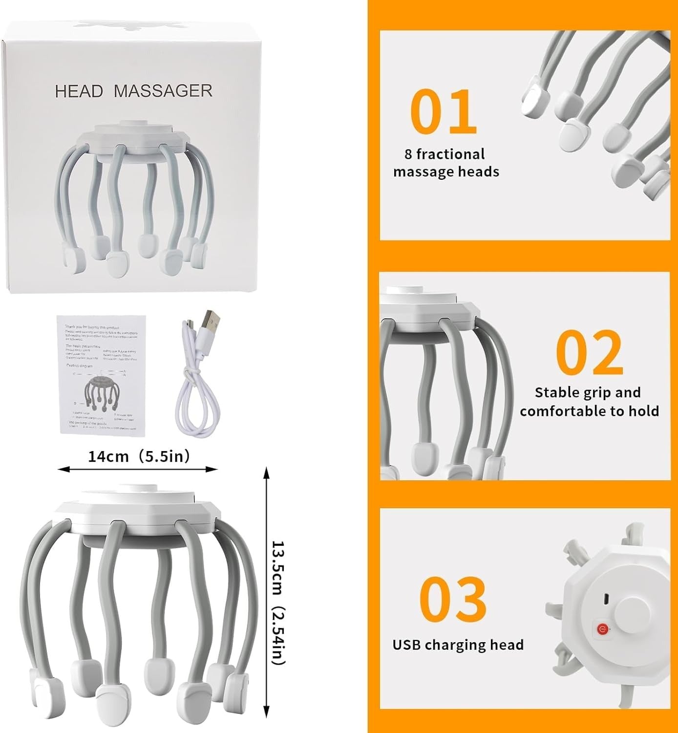 Hair Scalp Massager with 8 Vibrating Contacts – Relax &amp; Revitalize Your Scalp